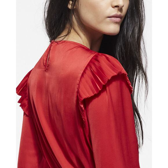 The Kooples “Short red dress” pleated ruffle satin mini dress medium size M - Picture 2 of 12